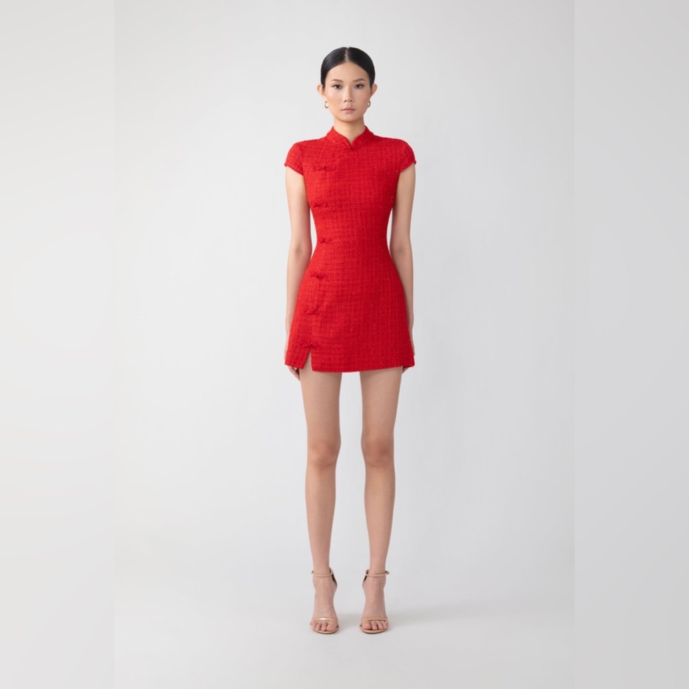 SAU LEE NATASHA TWEED MINI DRESS IN RED, brand new, never worn, no flaws. - Picture 4 of 16